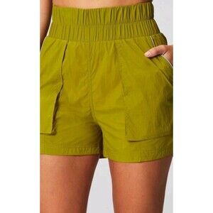 Fabletics Women's Ultra High-Waisted Piped Nylon Green Short Size Medium